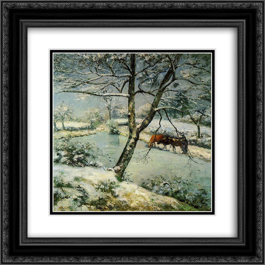 Winter at Montfoucault 20x20 Black Ornate Wood Framed Art Print Poster with Double Matting by Pissarro, Camille