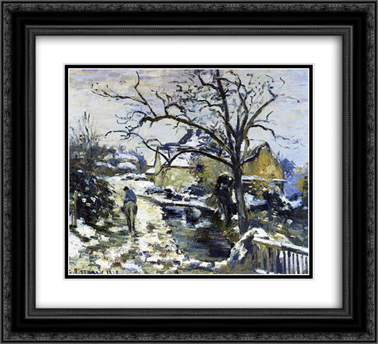 Winter at Montfoucault 2 22x20 Black Ornate Wood Framed Art Print Poster with Double Matting by Pissarro, Camille