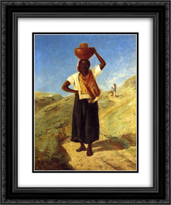 Woman Carrying a Pitcher on Her Head 20x24 Black Ornate Wood Framed Art Print Poster with Double Matting by Pissarro, Camille