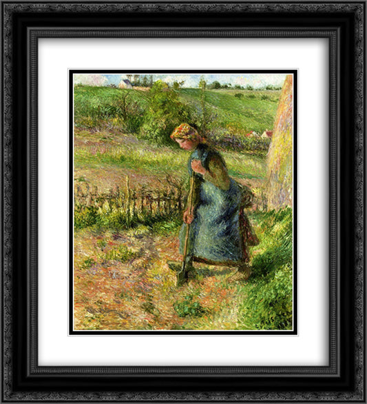 Woman Digging 20x22 Black Ornate Wood Framed Art Print Poster with Double Matting by Pissarro, Camille