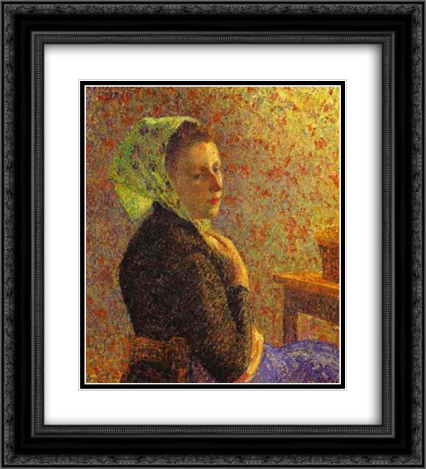 Woman wearing a green headscarf 20x22 Black Ornate Wood Framed Art Print Poster with Double Matting by Pissarro, Camille