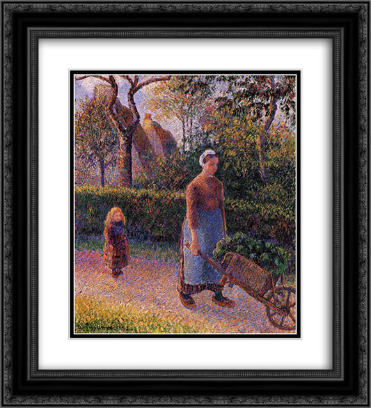 Woman with a Wheelbarrow 20x22 Black Ornate Wood Framed Art Print Poster with Double Matting by Pissarro, Camille