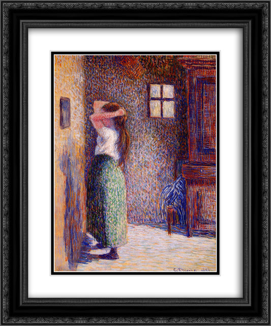 Young Peasant at Her Toilette 20x24 Black Ornate Wood Framed Art Print Poster with Double Matting by Pissarro, Camille