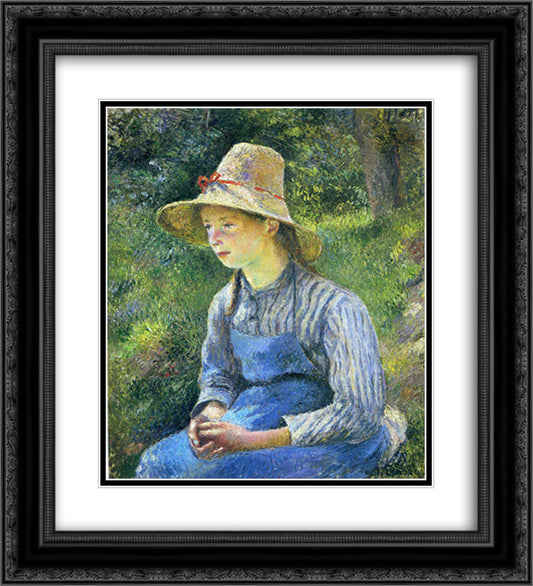 Young Peasant Girl Wearing a Hat 20x22 Black Ornate Wood Framed Art Print Poster with Double Matting by Pissarro, Camille