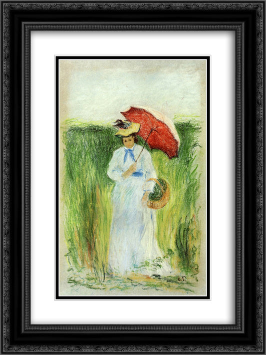 Young Woman with an Umbrella 18x24 Black Ornate Wood Framed Art Print Poster with Double Matting by Pissarro, Camille