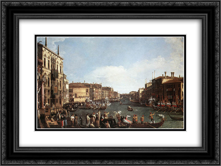 A Regatta on the Grand Canal 24x18 Black Ornate Wood Framed Art Print Poster with Double Matting by Canaletto