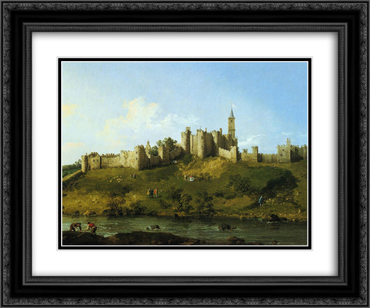 Alnwick Castle 24x20 Black Ornate Wood Framed Art Print Poster with Double Matting by Canaletto