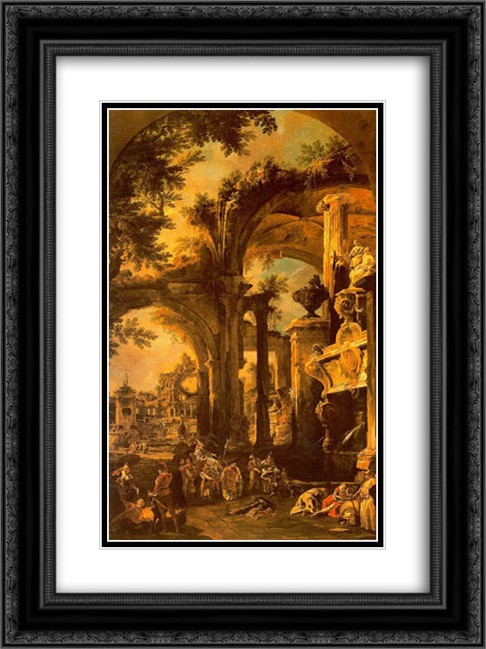 An Allegorical Painting of the Tomb of Lord Somers 18x24 Black Ornate Wood Framed Art Print Poster with Double Matting by Canaletto