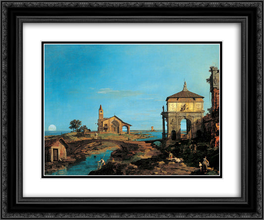 An Island in the Lagoon with a Gateway and a Church 24x20 Black Ornate Wood Framed Art Print Poster with Double Matting by Canaletto