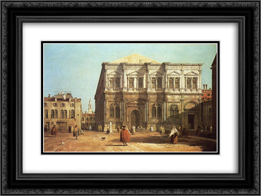 Campo San Rocco 24x18 Black Ornate Wood Framed Art Print Poster with Double Matting by Canaletto