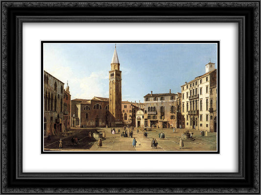 Campo Sant Angelo 24x18 Black Ornate Wood Framed Art Print Poster with Double Matting by Canaletto