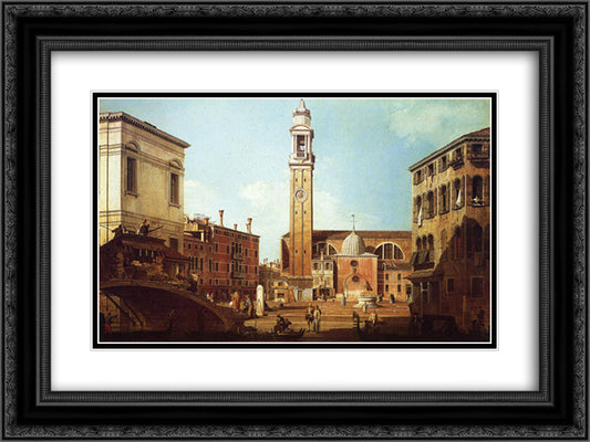 Campo Santi Apostoli 24x18 Black Ornate Wood Framed Art Print Poster with Double Matting by Canaletto