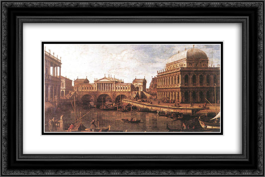 Capriccio a Palladian Design for the Rialto Bridge, with Buildings at Vicenza 24x16 Black Ornate Wood Framed Art Print Poster with Double Matting by Canaletto