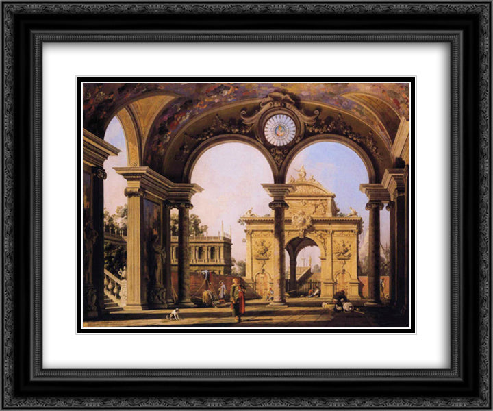 Capriccio of a Renaissance Triumphal Arch seen from the Portico of a Palace 24x20 Black Ornate Wood Framed Art Print Poster with Double Matting by Canaletto