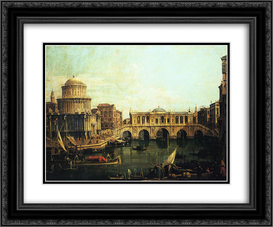 Capriccio of the Grand Canal With an Imaginary Rialto Bridge and Other Buildings 24x20 Black Ornate Wood Framed Art Print Poster with Double Matting by Canaletto