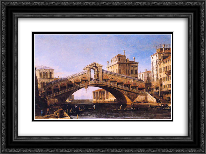 Capriccio of the Rialto Bridge with the Lagoon Beyond 24x18 Black Ornate Wood Framed Art Print Poster with Double Matting by Canaletto