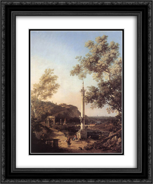 Capriccio River Landscape with a Column 20x24 Black Ornate Wood Framed Art Print Poster with Double Matting by Canaletto