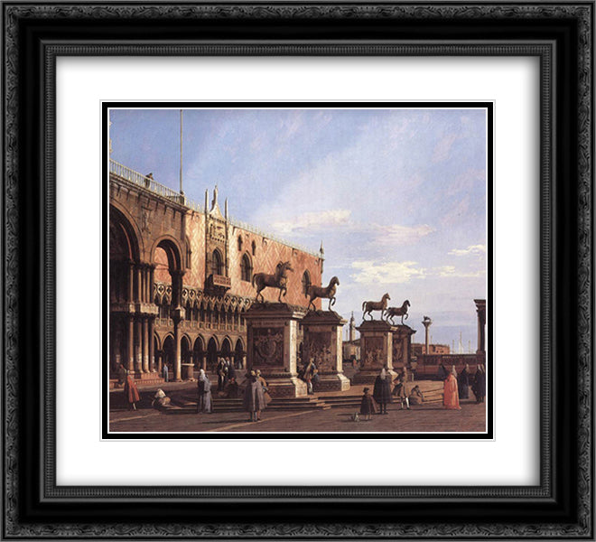 Capriccio The Horses of San Marco in the Piazzetta 22x20 Black Ornate Wood Framed Art Print Poster with Double Matting by Canaletto