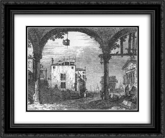 Capriccio with a Portico 24x20 Black Ornate Wood Framed Art Print Poster with Double Matting by Canaletto