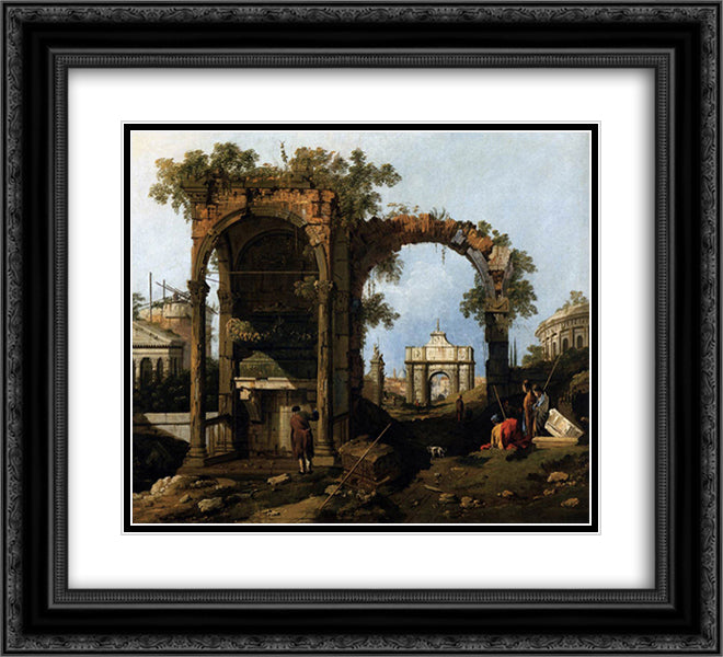 Capriccio with Classical Ruins and Buildings 22x20 Black Ornate Wood Framed Art Print Poster with Double Matting by Canaletto