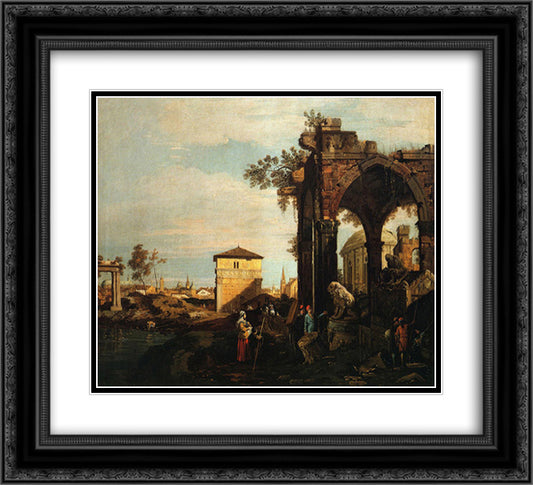 Capriccio with Ruins and Porta Portello in Padua 22x20 Black Ornate Wood Framed Art Print Poster with Double Matting by Canaletto