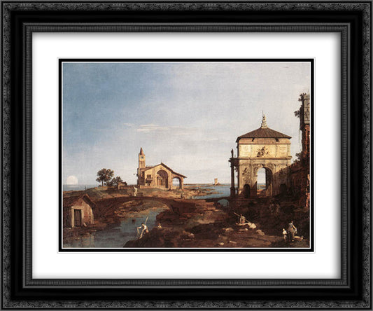 Capriccio with Venetian Motifs 24x20 Black Ornate Wood Framed Art Print Poster with Double Matting by Canaletto