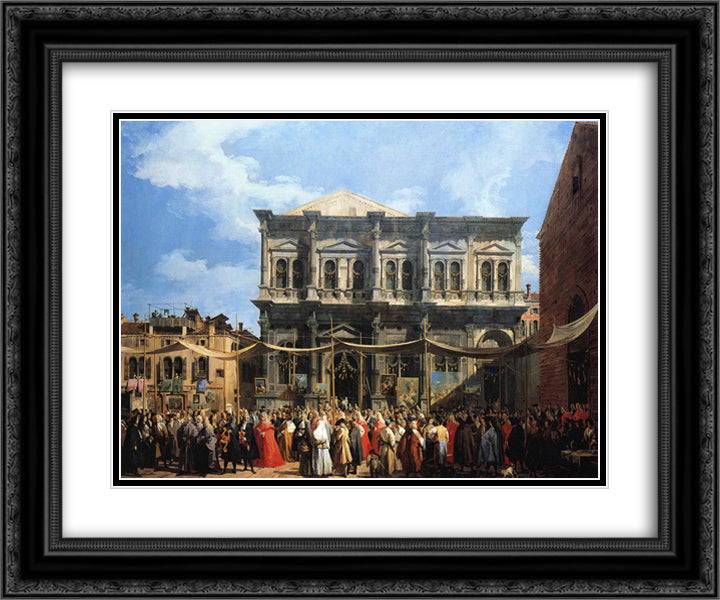 Feast of San Rocco (The Doge Visiting the Church and Scuola di S. Rocco) 24x20 Black Ornate Wood Framed Art Print Poster with Double Matting by Canaletto