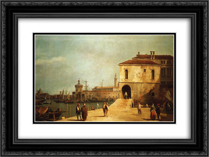 Fonteghetto della Farina 24x18 Black Ornate Wood Framed Art Print Poster with Double Matting by Canaletto