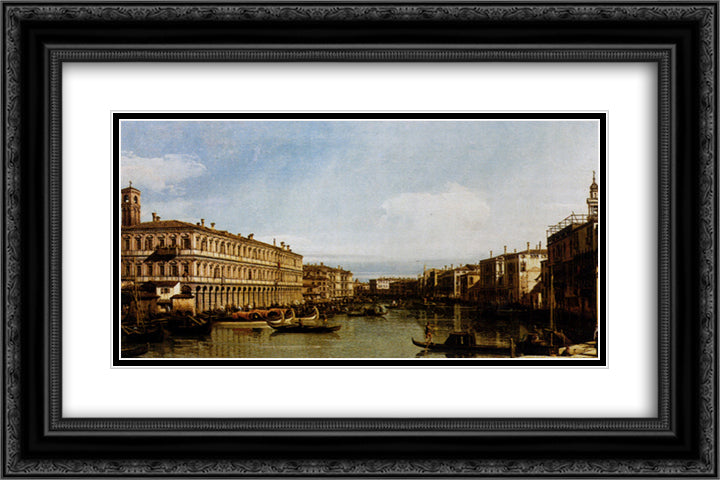 Grand Canal 24x16 Black Ornate Wood Framed Art Print Poster with Double Matting by Canaletto