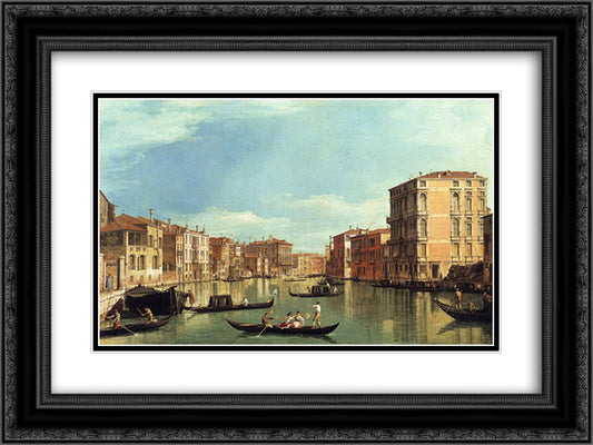 Grand Canal Between the Palazzo Bembo and the Palazzo Vendramin 24x18 Black Ornate Wood Framed Art Print Poster with Double Matting by Canaletto