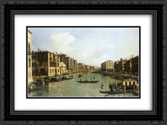 Grand Canal From the Campo Santa Sofia Towards the Rialto Bridge 24x18 Black Ornate Wood Framed Art Print Poster with Double Matting by Canaletto