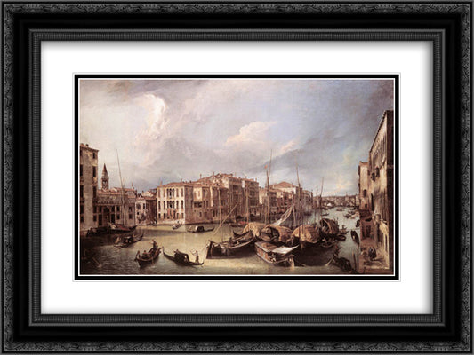 Grand Canal Looking North East toward the Rialto Bridge 24x18 Black Ornate Wood Framed Art Print Poster with Double Matting by Canaletto