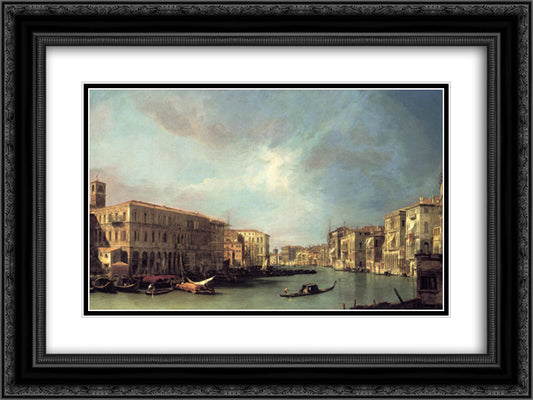 Grand Canal Looking North from near the Rialto Bridge 24x18 Black Ornate Wood Framed Art Print Poster with Double Matting by Canaletto