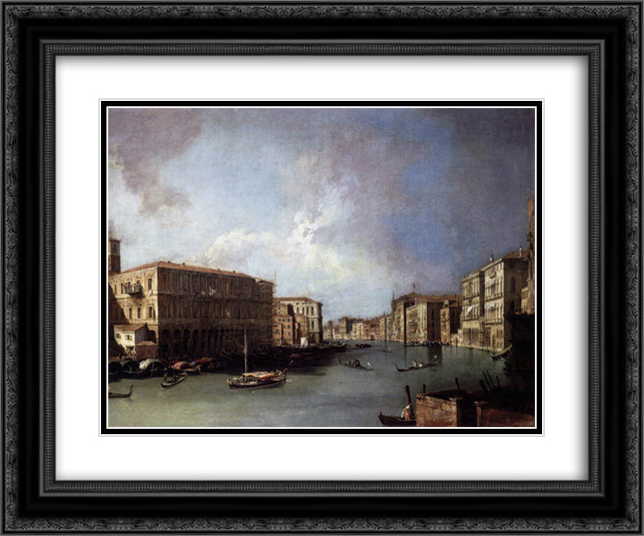 Grand Canal Looking North from Nethe Rialto Bridge 24x20 Black Ornate Wood Framed Art Print Poster with Double Matting by Canaletto