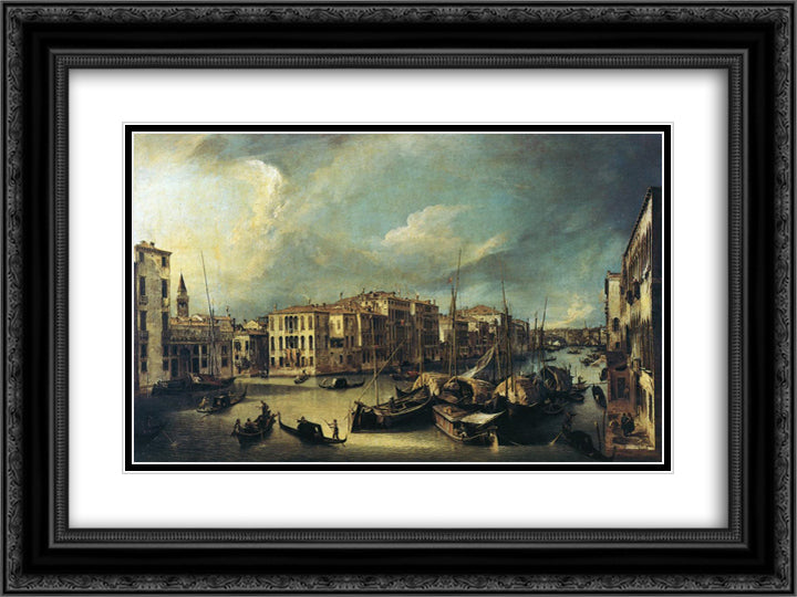 Grand Canal Looking Northeast from near the Palazzo Corner Spinelli to the Rialto Bridge 24x18 Black Ornate Wood Framed Art Print Poster with Double Matting by Canaletto