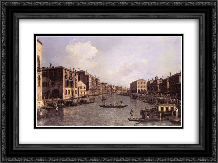 Grand Canal Looking South East from the Campo Santa Sophia to the Rialto Bridge 24x18 Black Ornate Wood Framed Art Print Poster with Double Matting by Canaletto