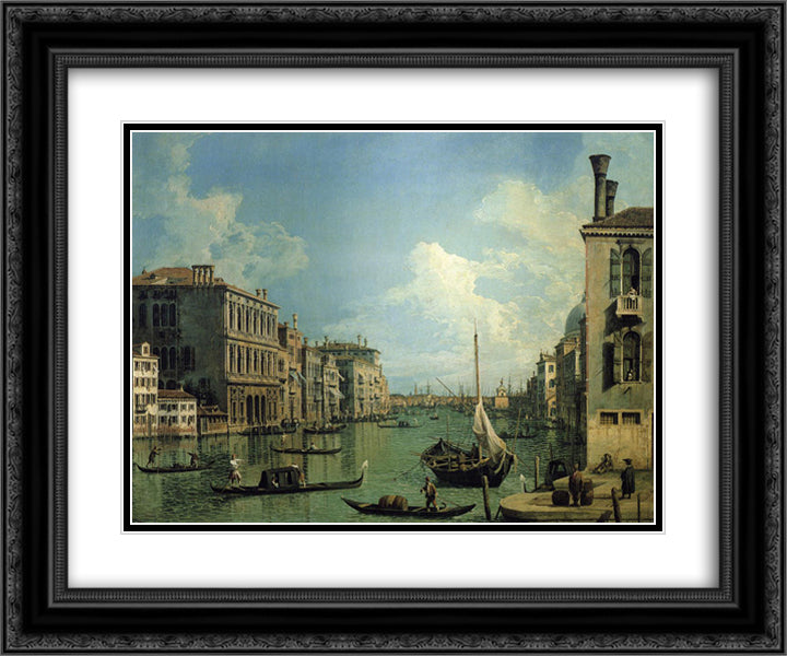 Grand Canal Nethe Campo San Vio, Looking Towards the Church of SanMaria della Salute 24x20 Black Ornate Wood Framed Art Print Poster with Double Matting by Canaletto