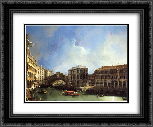 Grand Canel the Rialto Bridge from the North 24x20 Black Ornate Wood Framed Art Print Poster with Double Matting by Canaletto