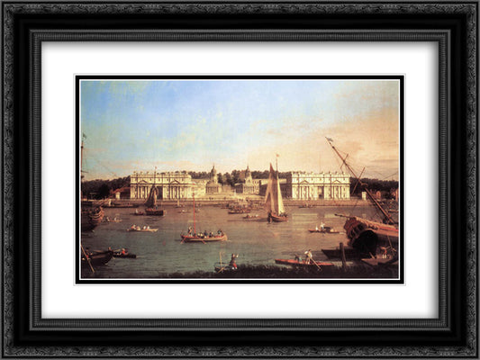 London Greenwich Hospital from the North Bank of the Thames 24x18 Black Ornate Wood Framed Art Print Poster with Double Matting by Canaletto