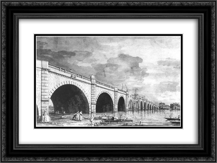 London Westminster Bridge under Repair 24x18 Black Ornate Wood Framed Art Print Poster with Double Matting by Canaletto