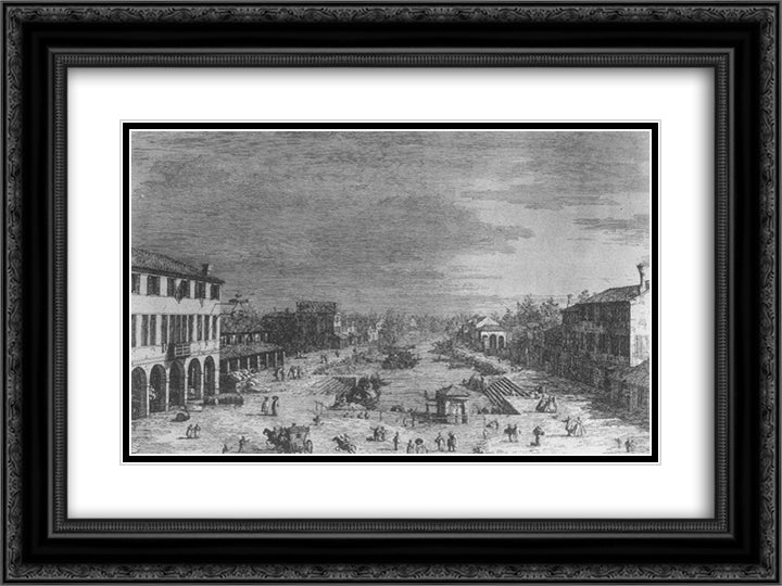 Mestre 24x18 Black Ornate Wood Framed Art Print Poster with Double Matting by Canaletto