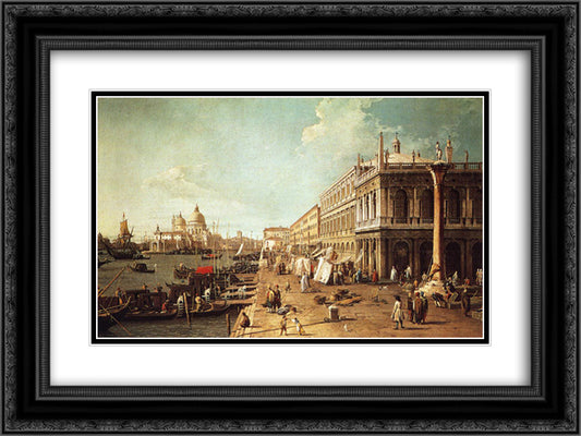 Molo with the Library (Molo Looking Towards the Zecca) 24x18 Black Ornate Wood Framed Art Print Poster with Double Matting by Canaletto