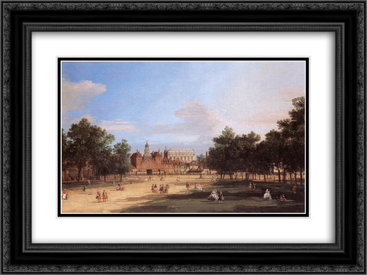 Old Horse Guards and the Banqueting Hall, Whitehall from St. James's Park 24x18 Black Ornate Wood Framed Art Print Poster with Double Matting by Canaletto