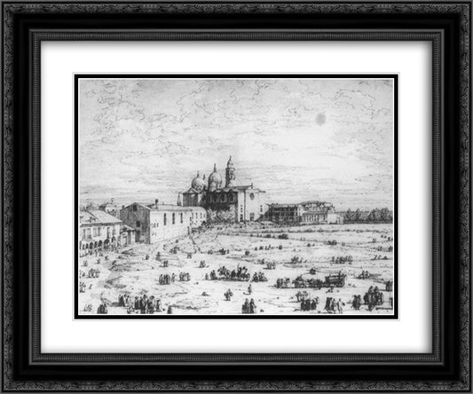 Padua The Prato della Valle with Santa Giustinia and the Church of Misericordia 24x20 Black Ornate Wood Framed Art Print Poster with Double Matting by Canaletto