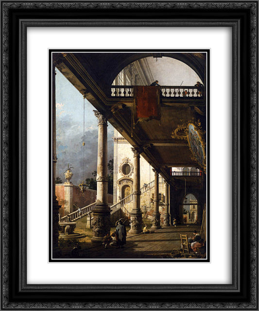 Perspective View with Portico 20x24 Black Ornate Wood Framed Art Print Poster with Double Matting by Canaletto