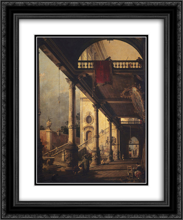 Perspective with a Portico 20x24 Black Ornate Wood Framed Art Print Poster with Double Matting by Canaletto