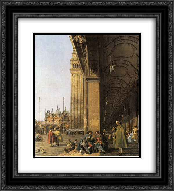 Piazza San Marco, Looking East from the Southwest Corner (Piazza San Marco and he Colonnade) 20x22 Black Ornate Wood Framed Art Print Poster with Double Matting by Canaletto