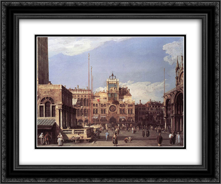 Piazza San Marco, the Clocktower 24x20 Black Ornate Wood Framed Art Print Poster with Double Matting by Canaletto