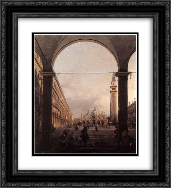 Piazza San Marco Looking East from the North West Corner 20x22 Black Ornate Wood Framed Art Print Poster with Double Matting by Canaletto