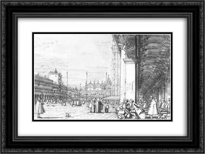 Piazza San Marco Looking East from the South West Corner 24x18 Black Ornate Wood Framed Art Print Poster with Double Matting by Canaletto